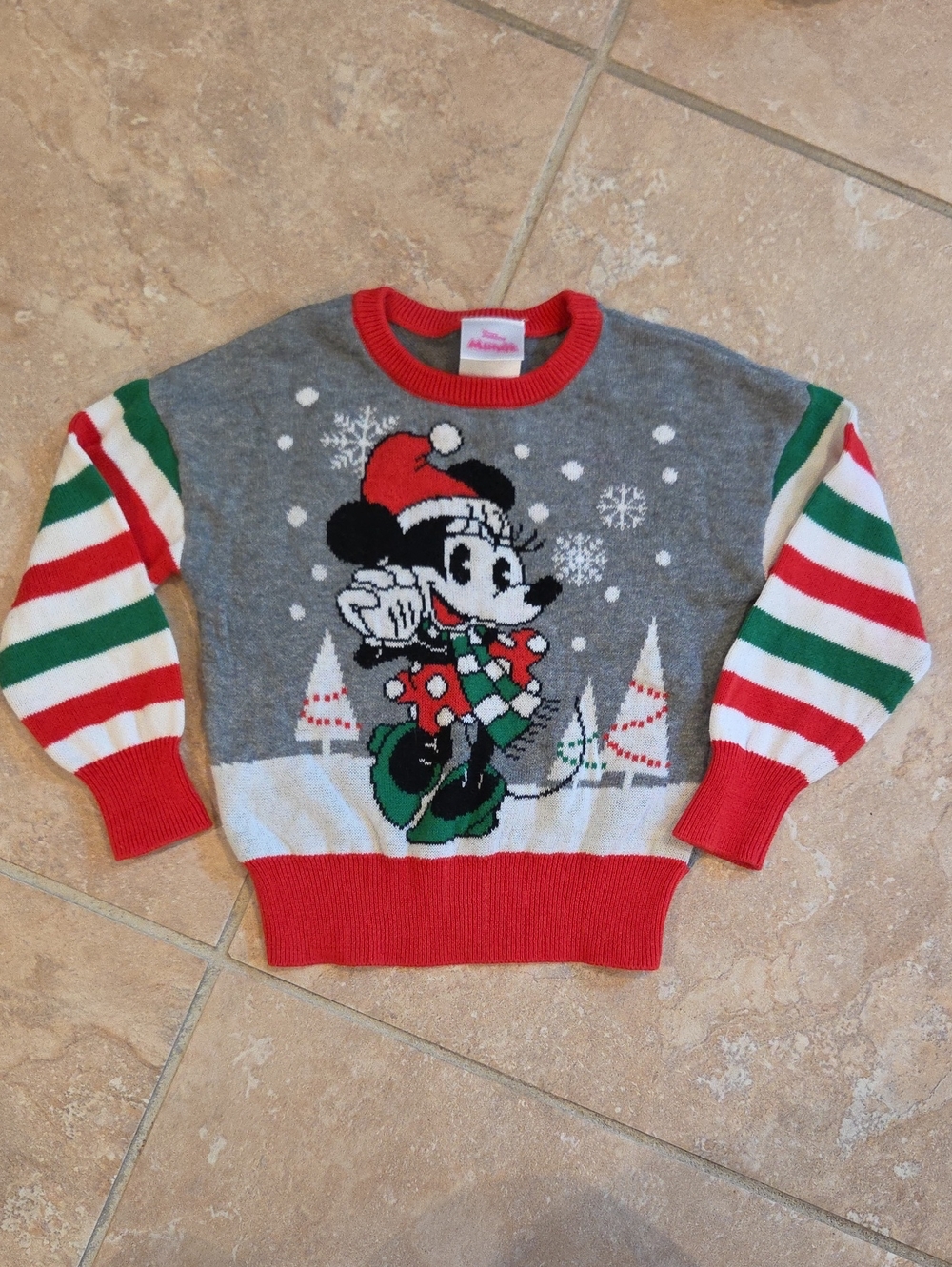 Disney Minnie Mouse Holiday Sweater with Red & Green Stripes